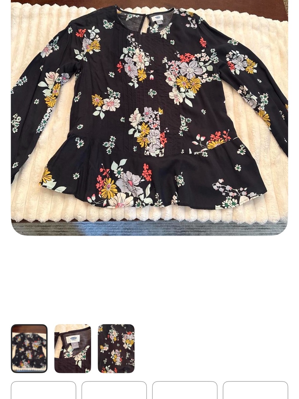 Old Navy Black Floral Long-Sleeve Peplum Top